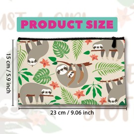 INFUNLY 4PCS Cartoon Sloth Canvas Cosmetic Bags Green Leaf Canvas Makeup Bags Travel Cosmetic Inspirational Pouch with Zippers Cotton Toiletry Pouches for Bridesmaid Women Girl, Multi-color