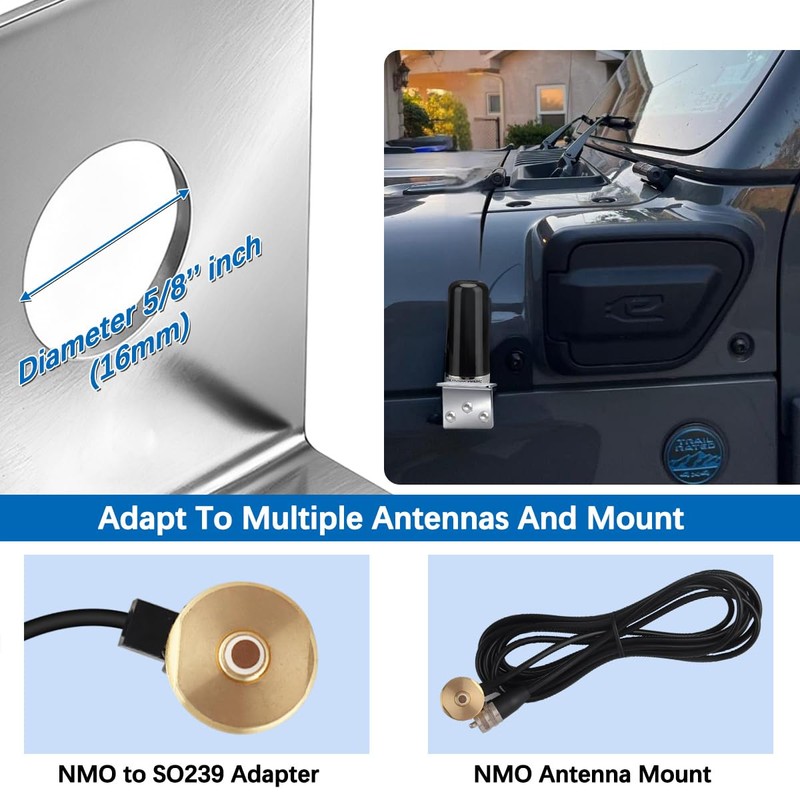 NMO Antenna Mount L-Bracket 5/8'' Hole 304 Stainless Steel Mobiles