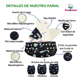 2 Pañales Ecológicos De Tela  4 Insertos De 4 Capas Premium                                                                                           