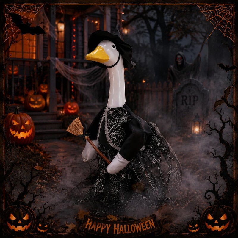 Halloween Goose Outfit Clothes,Hat,Skirt,Broom, Set for 23 Inch Cement Geese