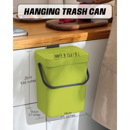 MONGTINGLU Compost Bin for Kitchen Countertop 5L/1.3 Gal Hanging Small Trash Can with Lid, Kichen Under Sink Trash Can, Wall Mount Indoor Compost Bucket with Lid(Lime Green)