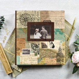 Holoary Photo Album 4x6 500 Photos 5 Pictures Per Page, with Photo Frame Window, 500 Pockets 4”x6”, Printed Book Cover Travel Design World Map Adventure Vacation Travel Photo Album