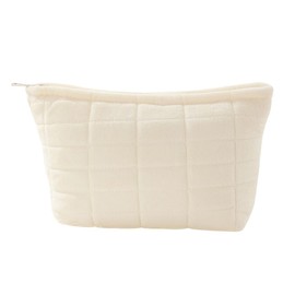 Plush Makeup Bag Large Capacity Cosmetic Pouch Cute Makeup Brushes Storage Bag Travel Toiletry Bag Solid Color Washing Pouch White