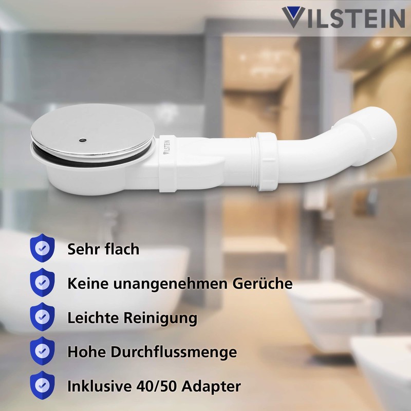 VILSTEIN Shower Tray Siphon, 90 mm Shower Drain with Odour