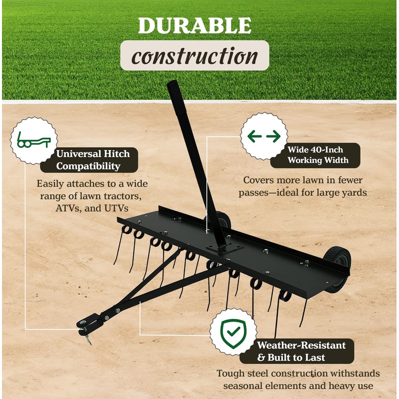 Yard Tuff Tine Dethatcher Attachment, 40 Inch Pull Behind Thatcher