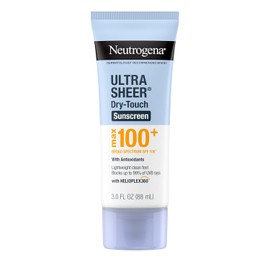 Neutrogena Ultra Sheer Dry-Touch Loción de Protección Solar, Máximo 100+ Protección de Espectro Amplio SPF 100 UVA/UVB, Protector Solar Ligero y Sin Grasa, Sin Oxibenozona, Antioxidante, Tamaño de