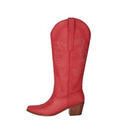 MSYIEVAD Wide Calf Cowboy Boots Women Pointed Toe Embroidered Cowgirl Boots Mid Heels Western Boot with Side Zipper (red, 8.5 M US)
