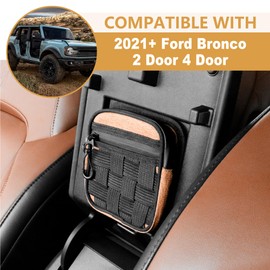 sukemichi Center Console Organizer Molle Pouches for Ford Bronco Accessories 2021 2022 2023 2024 2025 Molle Panel Armrest Organizer EDC Tool Pouch Multi-Purpose Gadget Tool Gear Bag, Orange