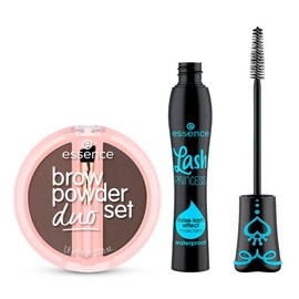 essence - Pack 2 en 1: Máscara de Pestañas Lash Princess Waterproof 12 ml + Set Dúo de Polvos para Cejas 1.8 g, Volumen, Definición y Acabado Natural de Larga Duración (Dark)