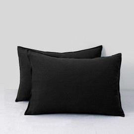 CHUFFED Linen Pillowcases 2 Pack 100% Linen Standard Pillow Cases, Breathable and Cooling Washed Pillowshams with Zipper Closure, 20x26 Inches, Black