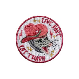 SANSFIUS Live Fast Eat Trash Patch, Size 3" Sew On Patches, Funn Possum Embroidery Fabric Patches for Clothes Jeans Backpacks Hats, Applique Patches, Meme Embroidery Iron On Patches, Gift for Adults