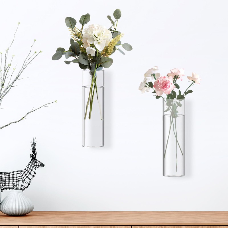 2 Pack Glass Wall Planter Hanging Vases 1.84x5.93 Inch Modern