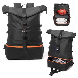 WONHOX Gym Backpack for Men Women,Travel Backpack,Lightweight Gym Bag with Shoe Compartment, Waterproof Sports Basketball Backpack, Black