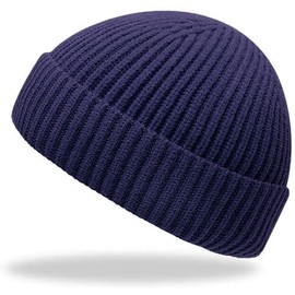 Furwabo Trawler Beanie Watch Hat Roll Up Edge, Winter Warm Knitted Hats Fisherman Unisex, navy