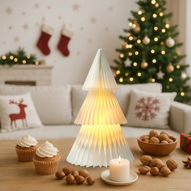 19.7in Large Honeycomb Paper Christmas Tree Decoration Light Up LED Foldable Xmas Snowman Centerpiece for Table Holiday Centerpieces for December Holiday Season Home Office and Xmas Party Supplies