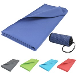 ZOLLNER Microfibre Beach Towel - Lightweight and Absorbent Towel in 90 x 180 cm - with Practical Carry Bag - Blue - Washable up to 60 °C