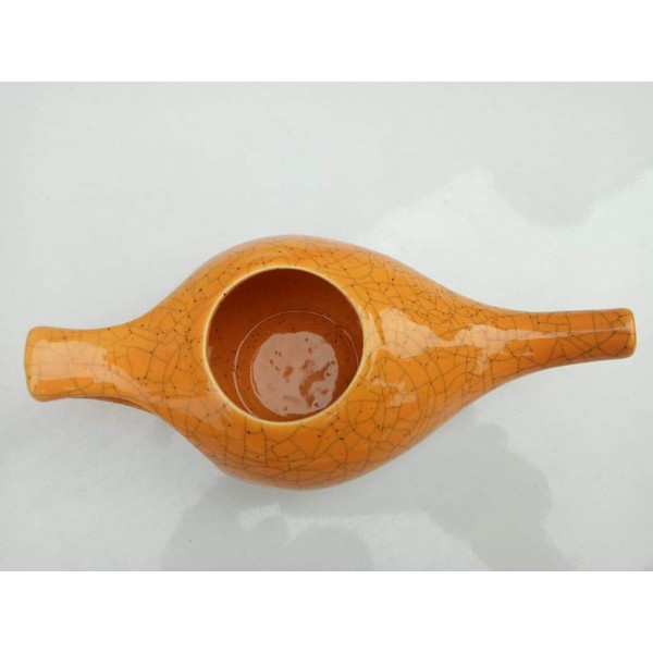 Neti Pot de cerámica hecha a mano (naranja craquelado)