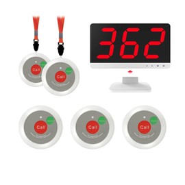 Emergency Button for Elderly - Wireless Caregiver Pager Calling System,1000ft, 5 Alert Emergency Call Button with 1 Display Receiver for Medical Clinic Nurses Station Home Hospital Assisted Living