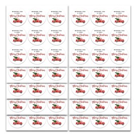 Mobiusea Creation Merry Christmas Stickers | Envelope Seals | 1.4 inch | Red Truck Labels | Waterproof | 90-Pack for Christmas Gifts, Holiday Stickers for Envelopes, Holiday Cards