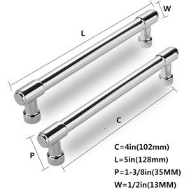 CABDM 6 Pack Polished Chrome Cabinet Pulls,4 Inch(102mm) Hole Centers Cabinet Handles Kitchen Hardware for Cabinets and Drawer