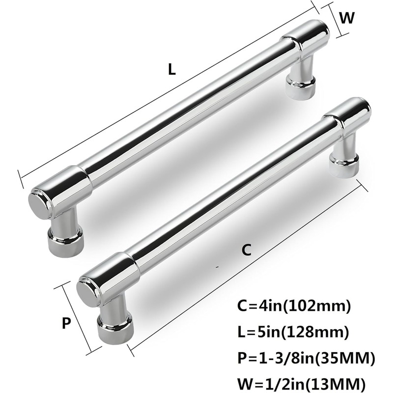 CABDM 6 Pack Polished Chrome Cabinet Pulls,4 Inch(102mm) Hole Centers