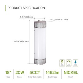 ASD 18 Inch LED Bathroom Vanity Light - Modern Dimmable 20W 2700K-5000K Adjustable Wall Mount Bar Light Fixtures, Ultra Bright Brushed Nickel Bathroom Lights Over Mirror - ETL