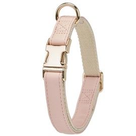 YUDOTE Soft Leather Dog Collars with Safety Quick Release Metal Buckle,Natural Cotton Padded Pleather Collar for Puppies with Senstive Skin,Light Pink