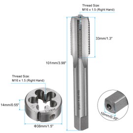 sourcing map 3pcs Tap and Die Set, Metric M16 x 1.5 Thread Taps & Round Die, Tapping Threading Tool Tap & Die Kit for Nut Screw Bolt Thread Repair