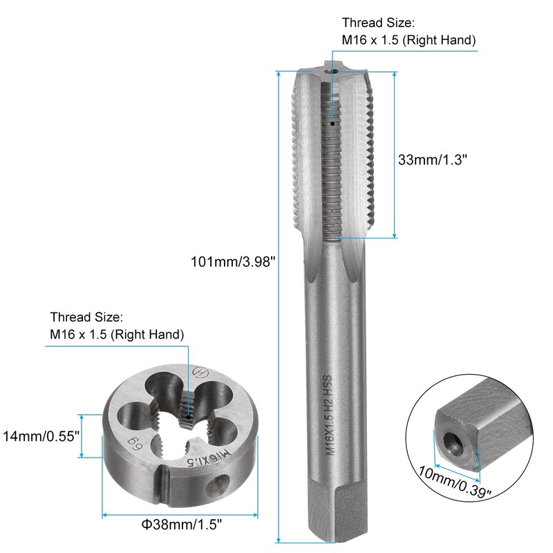 sourcing map 3pcs Tap and Die Set, Metric M16 x