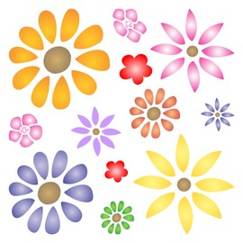 Flower Power Stencil - 16.5 x 16.5cm (M) - Reusable Daisy Flowers Blossom Floral Wall Stencil Template