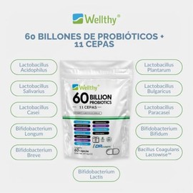 Wellthy Probioticos 60 Billones 11 Cepas. 60 Cápsulas 2 meses de Consumo, Cápsulas Veganas, DRcaps® Acción Prolongada, Bottle Free.