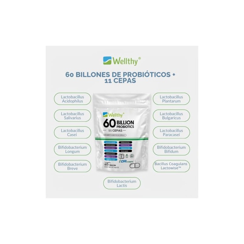 Wellthy Probioticos 60 Billones 11 Cepas. 60 Cápsulas 2 meses