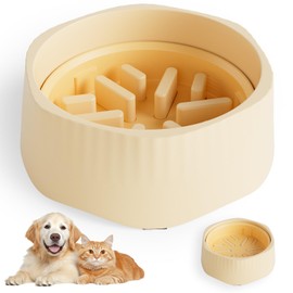 Zephyra 2-in-1 Anti-Schling-Hundenapf für Kleine Hunde und Katzen,Slow Feeder Napf mit Drehbarem Design,Futterstation für Langsames und Normales Fressen,rutschfest,Fördert Gesunde Verdauung（Warmweiß）