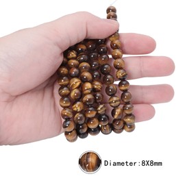Nupuyai 8 mm Natural Tiger's Eye Round Gemstone Beads Strand Loose Crystal Stone Beads for Jewellery Making DIY Necklace, Bracelet and Crafts 15.5 Inches 1 Strand