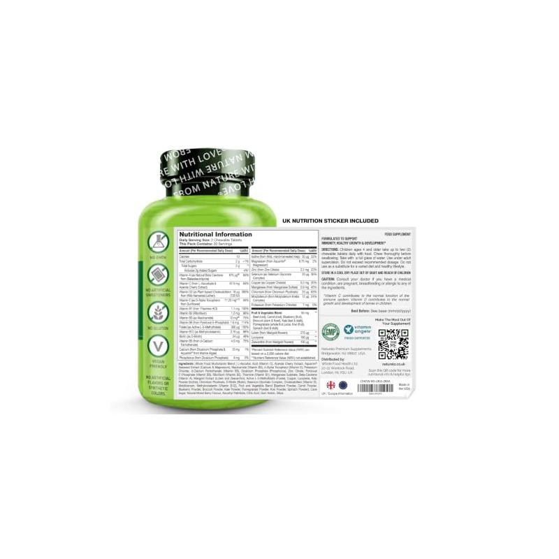NATURELO Children's Daily Multivitamin, Mixed Berry | 60 Chewables