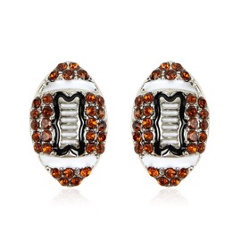 Sports Game Team Earrings - Sparkly Rhinestone Studs Metallic Hook Dangles Football (Rhinestone Sports Studs - Football)