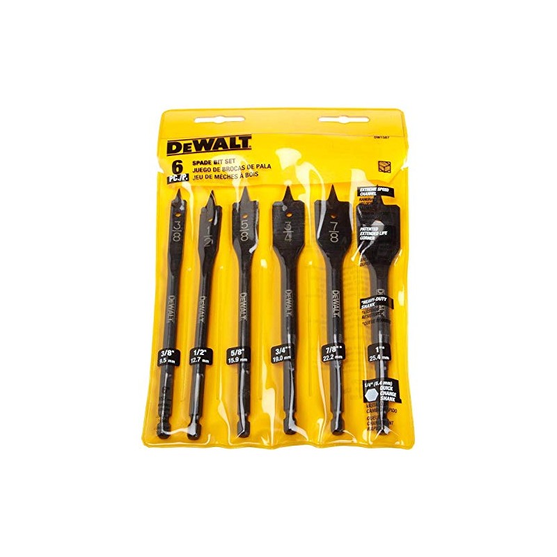 DW1587 6 Bit 3/8-Inch to 1-Inch Spade Drill Bit Assortment