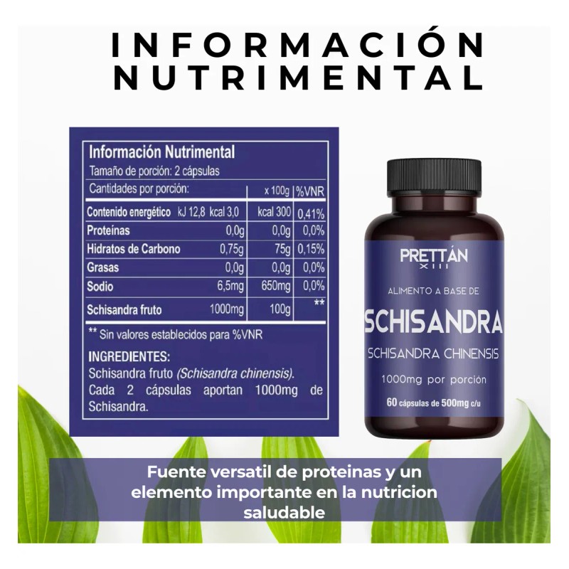 Suplemento Alimenticio Prettan Schisandra 500mg 60 Caps Sin Sabor