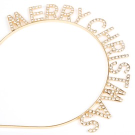 Christmas Headbands for Women Girls, Gold Rhinestone Merry Christmas Headband Holiday Headpiece Christmas Outfits Hair Accessories for Women