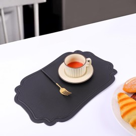 XINYUN Black Placemats Set of 6 Reversible Faux Leather Place Mat Wipeable Heat Resistant Non Slip Anti Oil Waterproof Eco-Friendly Table Mats Patio Placemats for Dining Table, Large