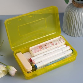 DANRONG Colored Plastic Pencil Box, Large Capacity Pencil Case, Pencil Boxs for Kids Adults, Hard Crayon Box Storage with Snap-Tight Lid for School Office Supplies (Yellow)