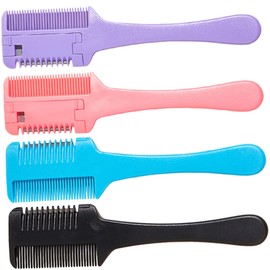 IWOWHERO 4pcs Double-sided Hair Cutting Comb Professional Hair for Home and Salon Use Trimming Combs in Black Blue Pink and Purple