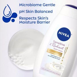 NIVEA Sensitive and Radiant Body Wash with Nourishing Serum, 20 Fl Oz Bottle