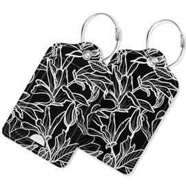 Rimilak 2 Pack PU Leather Luggage Tags for Suitcase, Travel Cruise Luggage Tag with Privacy Flap, Name ID Label and Metal Loop for Women Men Handbag School Bag Backpack, Black White Leaves