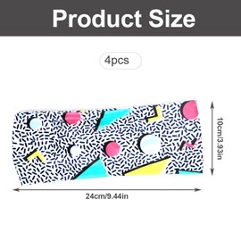 Rumyve 4pcs Retro Print Head WrapsHead Scarfs,Printing Sport Headbands,Soft 80s 90s Neon Bandana Headband,Yoga Workout Head Wraps