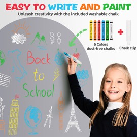 Magnetic Wall Decal for Kids, 40"x32" Magnetic Arch Chalkboard for Wall, Self Adhesive Wall Sticker Board with 6 Dustless Chalks, Chalk Holder, Wipe Cloth, Magnetic Wallpaper for Playroom, Home
