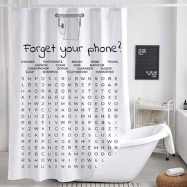 VeiVian Funny Bathroom Decor Shower Curtain Black and White Bath Curtain, Fun Bathroom Word Search Forget Your Phone Bathroom Humor Shower Curtain Fabric Bathroom Accessories with Hooks 70X70IN