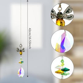 Crystal Colorful Bee Rhinestones Suncatcher, Suncatchers Bee Prism Rhinestones Ornament Prism Sun Catcher Colorful Diamond Decor Prisms for Windows Wall Home Wedding Hanging