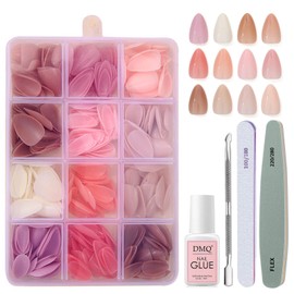 DMQ Almond False Nails with Glue Set, 360Pcs French Nude Pink Press on Nails Short - 12 Colors Glossy Fake Nails, Oval Stick on Nails Full Cover Glue On Nails for Women DIY Nail Art at Home