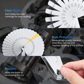 CAMWAY Stainless Steel Feeler Gauge Kit, 32pcs Straight Blades and 16pcs Bent 45º Blades, Gas Thickness Gauges Measuring Tools for Valves,3D Printer, Guitar, Spark Plug, Piston Measure